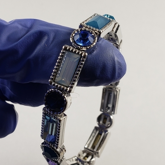 Colorful Crystal Geometric Stretch Bracelet Silver Dainty Rounds & Rectangles - Picture 5 of 10